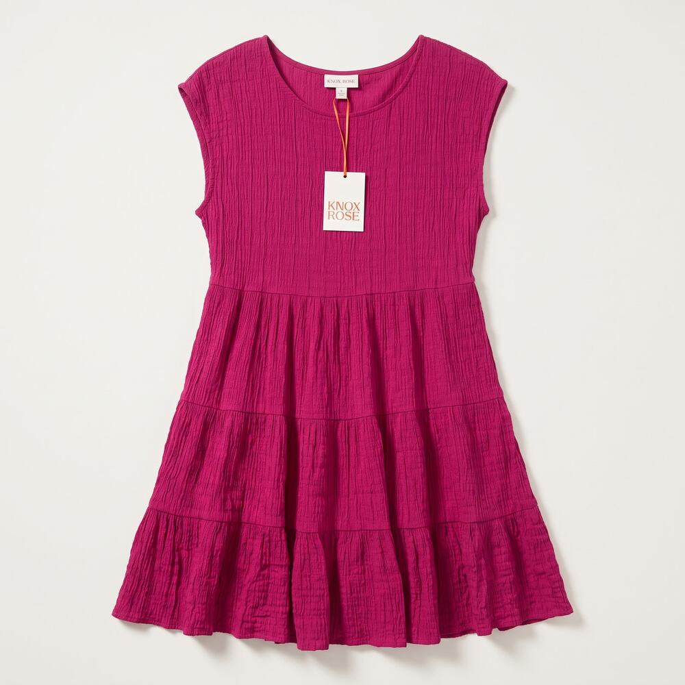 NWT Knox Rose Womens XS Boho Cottagecore Peasant Minimalist Tiered Mini Dress